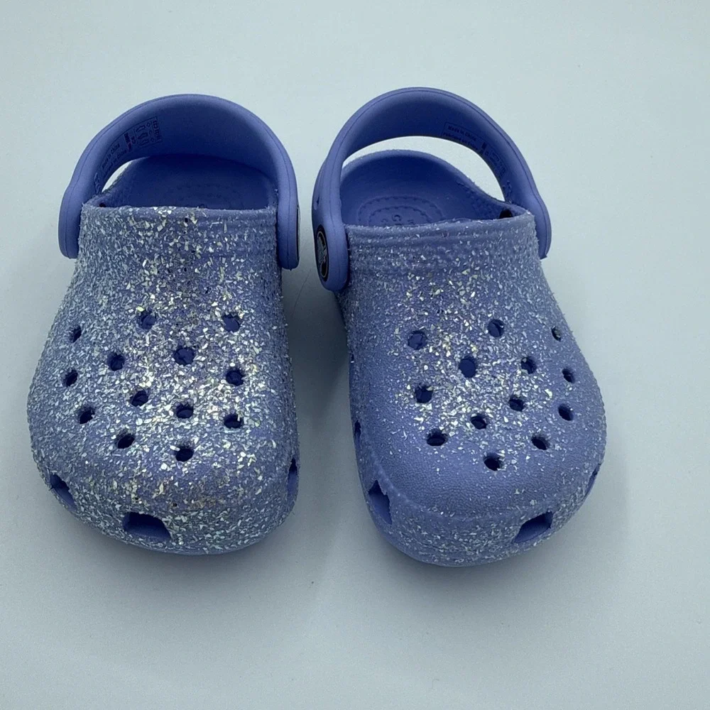 Crocs Girls Classic Lavender Purple Starry Glitter Clog Silver Toddler Size  6C